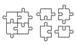Unfinished Jigsaw Linear Pictogram. Puzzle Pieces Assemble and Disassemble. Teamwork, Strategy, Integration Outline Sign. Game Combination Line Icon Set. Editable Stroke. Isolated Vector Illustration