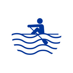 Sticker - Logo club de piragüismo. Silueta de remero en kayak o canoa con olas de mar