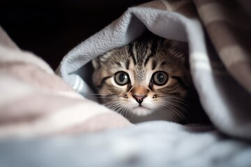 Wall Mural - Kitten under blanket