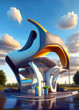 Futuristic gas station for cars, colorful style