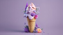 Ice Cream Cone Filled With Lavender Flowers