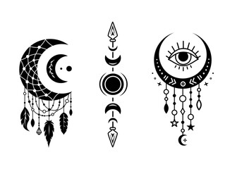Wall Mural - moon phases silhouette desigm, celestial magic sign. set of crescent moon symbol. boho lunar design.
