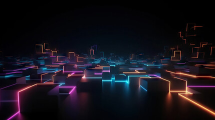 Poster - Modern digital abstract 3D background. Can be used in the description of network abilities, technological processes, digital storages, science, education, etc. Copy space. Based on Generative AI