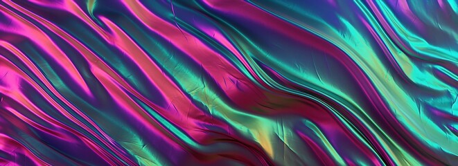 Poster - Banner with abstract holographic background . Modern pastel neon blue, purple, mint colored metallic psychedelic holographic foil texture.3d render Generative AI