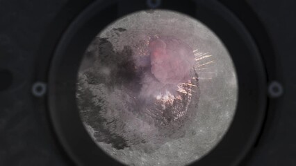 Wall Mural - large explosion over moon surface from space shuttle view cinematic view of nuclear or asteroid impa