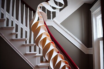 Sticker - paper streamer cascading down staircase, adding festive flair to a space, created with generative ai