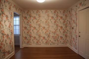 Sticker - finished room with wallpaper and painting, ready for furniture, created with generative ai