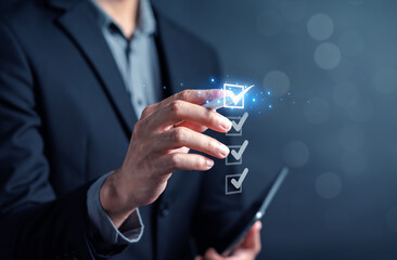 Aufkleber - Digital Guarantee Checkmark, business checking quality assurance QA or QC management, certification Standardization, certification. Compliance to regulations service and standards