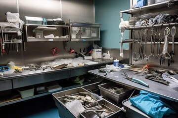 Canvas Print - surgical instruments being sterilized and packaged for in modern, sterile operating room, created with generative ai