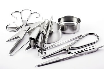 Poster - sterile surgical instruments on white background, in medical and healthcare setting, created with generative ai