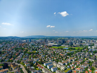 Wall Mural - Aerial view with skyline of City of Zürich North on a sunny spring day. Photo taken May 27th, 2023, Zurich, Switzerland.
