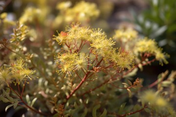 Canvas Print - close-up of drought-tolerant plant, with its intricate foliage and flowers in full bloom, created with generative ai