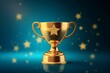 © mafizul_islam - Champion golden trophy with gold stars on a dark blue background, created with Generative AI technology