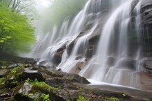 Close-up Of Cascading Spring Waterfalls, With Droplets And Mist Visible, Created With Generative Ai