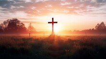 Christ Jesus Concept: Cross In The Morning At Sunrise, Generative AI