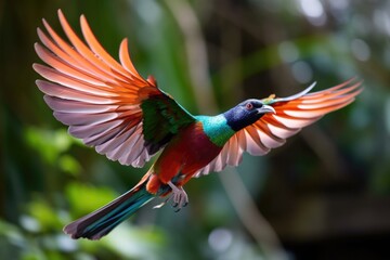 Canvas Print - colorful bird species in flight, wings stretched and fluttering, created with generative ai