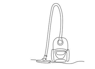 Wall Mural - Vacuum cleaner in single continuous line art drawing style. One line drawing of home household appliance. Editable stroke contour of vacuum cleaner. Doodle hand drawn vector Poster template