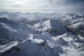 Wall Mural - majestic mountain ranges, covered in a blanket of white snow, created with generative ai