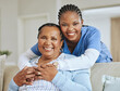 © Siphosethu F/peopleimages.com - Nurse woman, senior patient and hug portrait for support, healthcare and happiness at retirement home. Face of black person and caregiver together for trust, homecare and help with health insurance