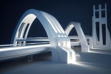 Poster - 3d model of futuristic city bridge, with sleek lines and geometric shapes, created with generative ai