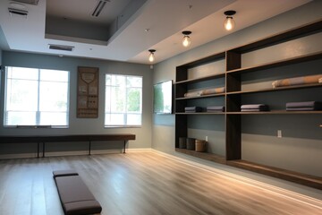 Sticker - yoga studio, with clean and clutter-free environment for practice, created with generative ai