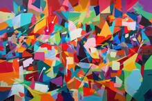 Abstract Painting Of Fragmented Shapes In Bold And Vibrant Colors, Created With Generative Ai