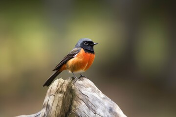 Poster - male redstart bird perching on tree trunk, with its feathers in full display, created with generative ai