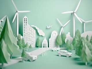 Green energy and environment paper cut. Generative AI