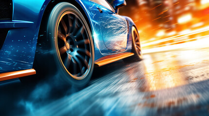 Wall Mural - Sport Car Raceing on race track , Car wheel drifting