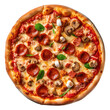 top view of a delicious Italian pizza on transparent background