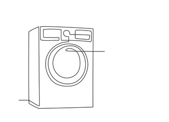 Wall Mural - One single line drawing of front door washing machine. Single line drawing of household appliance. Editable stroke contour of washing machine. Doodle hand drawn vector Poster template