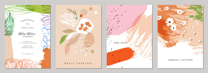 Wall Mural - art templates with abstract, grunge and floral elements. for poster, greeting and business card, inv