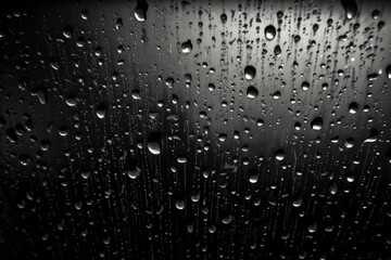 Wall Mural - a black and white photo of raindrops on a window, generative AI