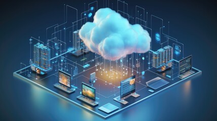 cloud infrastructure: images depict the integration of cloud computing resources, such as servers, s