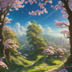 Generative Ai, Ai Generated Art, beautiful fantasy anime land, anime aesthetic view, beautiful fantasy lansdcape anime, exotic island 2d anime, Exotic anime landscape, exotic anime , anime aesthetic