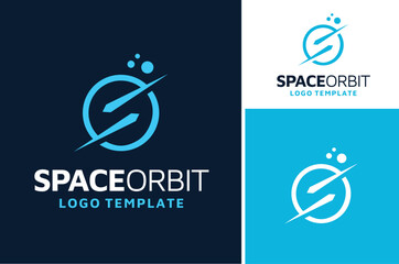 Modern Initial Letter S Space circular planet orbit with moving star or Comet Asteroid Meteor logo design