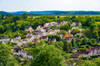 Aerial view of a lush residential neighborhood of new individual homes in Provins, a medieval city in the French department of Seine et Marne in the capital region of Ile de France