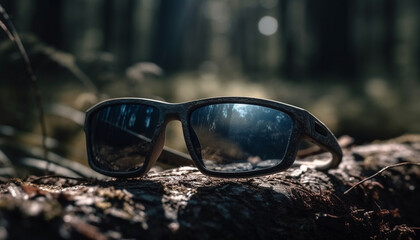 Wall Mural - Sunglasses reflect nature elegance in summer sunlight generated by AI