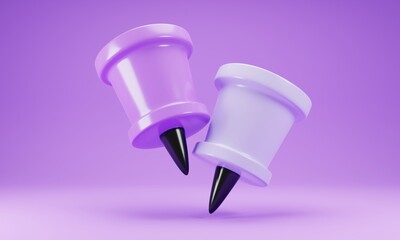 Poster - Paper pin icon isolated on purple background. 3d rendering illustration