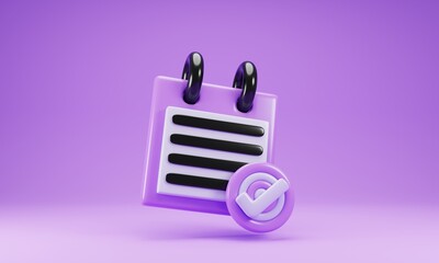Poster - 3d rendering notepad icon isolated on purple background. 3d illustration