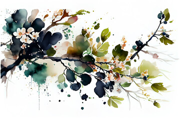 Wall Mural - Watercolor floral background with cherry blossom branches. Hand painted illustration. Generative AI