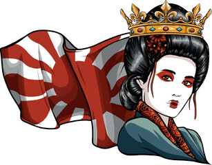 Poster - vectori illustration of Queen of The Geisha with risin sun flag