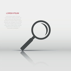 Fototapete - Loupe sign icon in flat style. Magnifier vector illustration on white isolated background. Search business concept.
