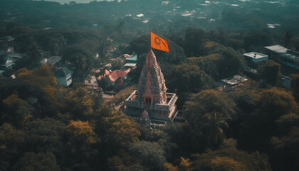 Sticker - Aerial view of ancient pagoda at dusk generated by AI