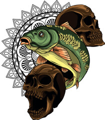 Wall Mural - vector illustration of carp fish with skulls