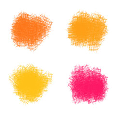 Poster - Scribble brush strokes set. Colors doodles stains collection on transparent background.