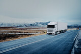 Fototapeta  - Semi-Truck driving on a nordic road