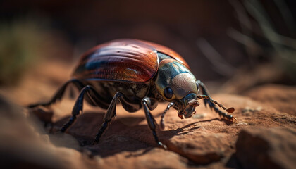 Wall Mural - Small weevil crawling on green leaf outdoors generated by AI