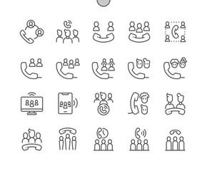 Poster - Group call. Meeting. Communication, business, contact, support. Pixel Perfect Vector Thin Line Icons. Simple Minimal Pictogram