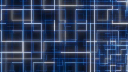 Fototapete - technology abstract white and blue network connection background on black background, Seamless loop of square background, technical square 